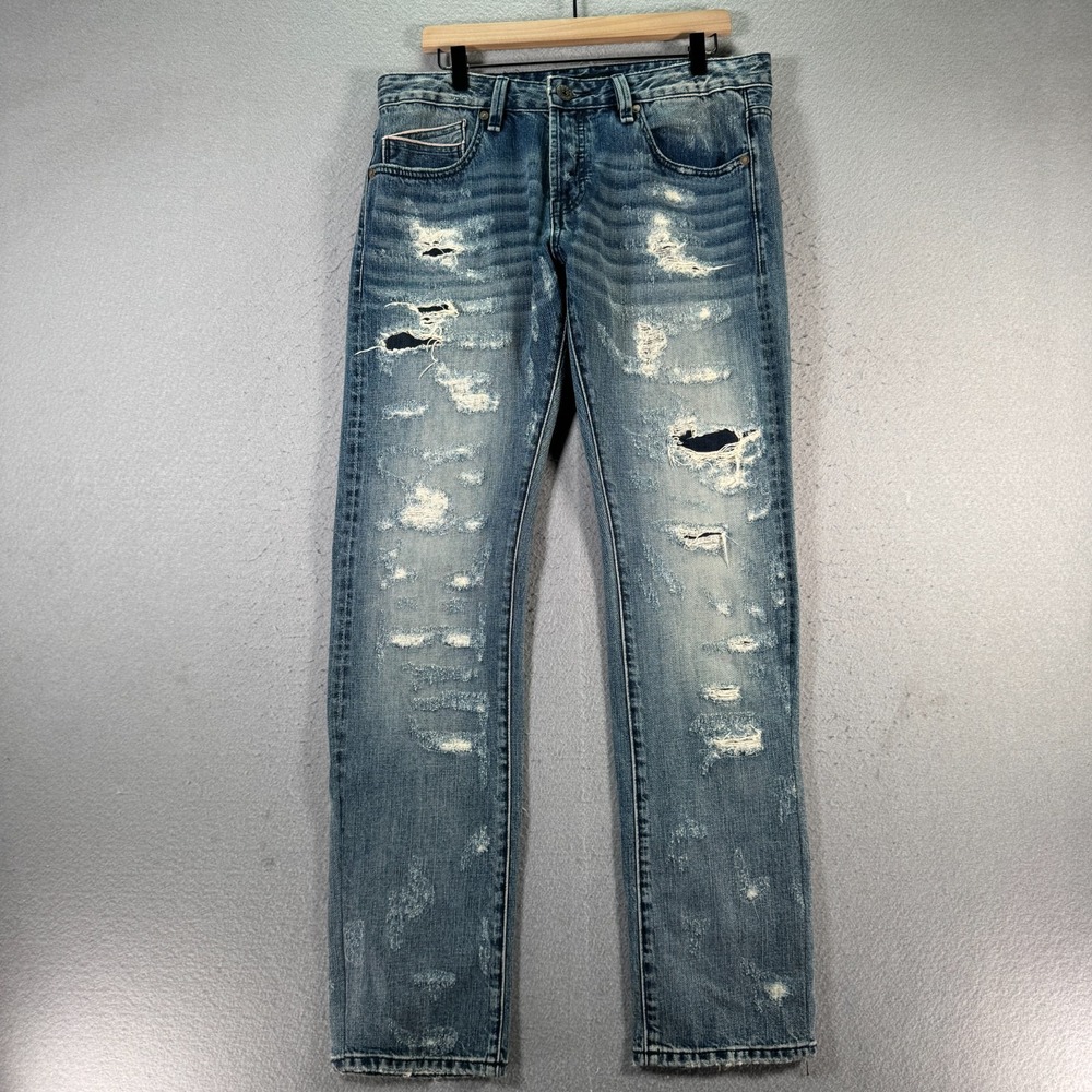 Cult Of Individuality Rebel Straight Jeans Mens 33x34 Blue Lightwash Distressed